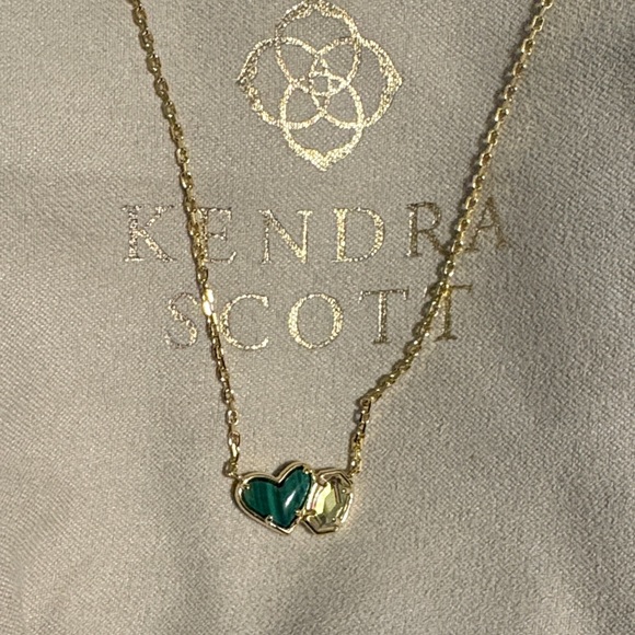 Kendra Scott Jewelry - Kendra Scott Gold Necklace with Green and Clear Heart Pendants